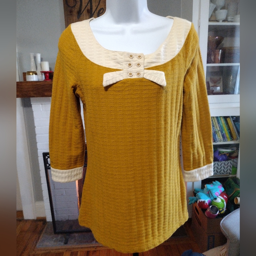 Anthropologie pilcro Ribboned Collar Top in mustard yellow